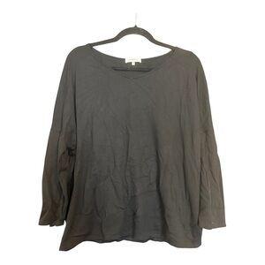 Lafayette 148 Women's Large V Neck Dolman Sleeve Shirt Top Black Long Sleeve